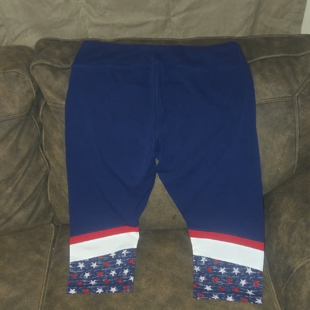 Womens Reebok Blue Leggings With a Red & White Trim and Star Design ~ Size XL - Picture 6 of 16